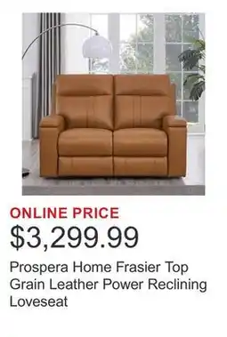 Costco Prospera Home Frasier Top Grain Leather Power Reclining Loveseat offer