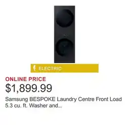 Costco Samsung BESPOKE Laundry Centre Front Load 5.3 cu. ft. Washer and 7.6 cu.ft. Electric Dryer offer