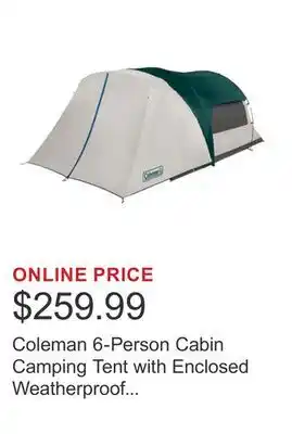 Costco Coleman 6-Person Cabin Camping Tent with Enclosed Weatherproof Screenroom offer