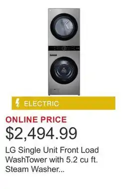 Costco LG Single Unit Front Load WashTower with 5.2 cu ft. Steam Washer and 7.4 cu ft. Electric Steam Dryer offer