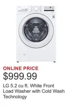 Costco LG 5.2 cu ft. White Front Load Washer with Cold Wash Technology offer
