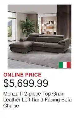 Costco Monza II 2-piece Top Grain Leather Left-hand Facing Sofa Chaise offer