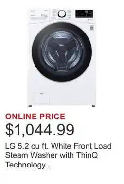 Costco LG 5.2 cu ft. White Front Load Steam Washer with ThinQ Technology and Wi-Fi Enabled offer