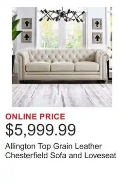 Costco Allington Top Grain Leather Chesterfield Sofa and Loveseat offer