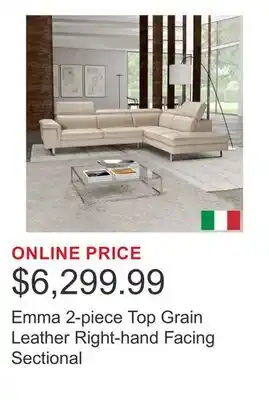 Costco Emma 2-piece Top Grain Leather Right-hand Facing Sectional offer