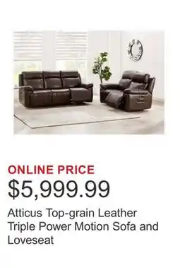 Costco Atticus Top-grain Leather Triple Power Motion Sofa and Loveseat offer