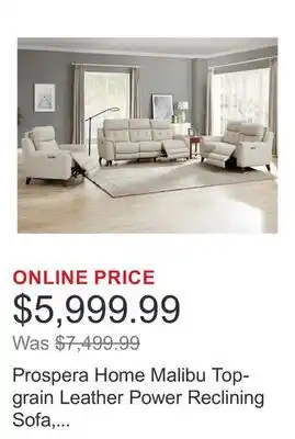 Costco Prospera Home Malibu Top-grain Leather Power Reclining Sofa, Loveseat and Chair offer