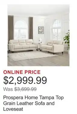 Costco Prospera Home Tampa Top Grain Leather Sofa and Loveseat offer