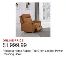 Costco Prospera Home Frasier Top Grain Leather Power Reclining Chair offer