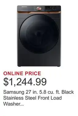 Costco Samsung 27 in. 5.8 cu. ft. Black Stainless Steel Front Load Washer with Super Speed Wash and Steam offer