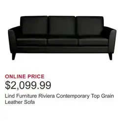 Costco Lind Furniture Riviera Contemporary Top Grain Leather Sofa offer
