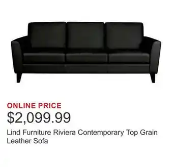 Costco Lind Furniture Riviera Contemporary Top Grain Leather Sofa offer