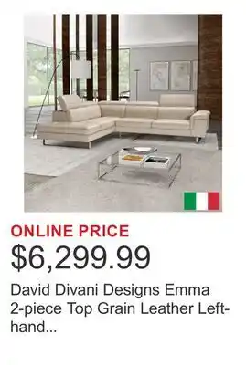 Costco David Divani Designs Emma 2-piece Top Grain Leather Left-hand Facing Sectional offer