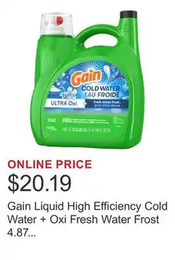 Costco Gain Liquid High Efficiency Cold Water + Oxi Fresh Water Frost 4.87 L 121 Loads offer