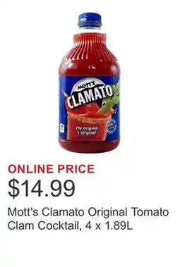 Costco Mott's Clamato Original Tomato Clam Cocktail, 4 x 1.89L offer