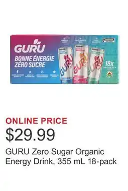 Costco GURU Zero Sugar Organic Energy Drink, 355 mL 18-pack offer