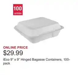 Costco iEco 9 x 9 Hinged Bagasse Containers, 100-pack offer