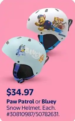 Walmart Paw Patrol or Bluey Snow Helmet offer