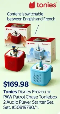 Walmart Tonies Disney Frozen or PAW Patrol Chase Toniebox 2 Audio Player Starter Set offer