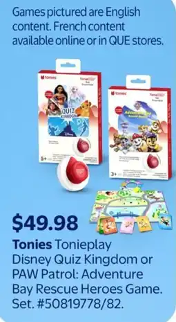 Walmart Tonies Tonieplay Disney Quiz Kingdom or PAW Patrol: Adventure Bay Rescue Heroes Game set offer