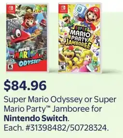 Walmart Super Mario Odyssey or Super Mario Party Jamboree for Nintendo Switch offer