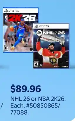 Walmart NHL 26 or NBA 2K26 offer