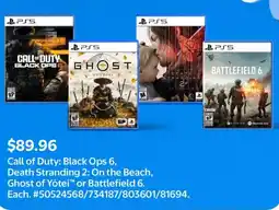 Walmart Call of Duty: Black Ops 6, Death Stranding 2: On the Beach, Ghost of Yōtei or Battlefield 6 offer