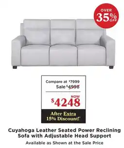 La Z Boy Cuyahoga Leather Seated Power Reclining Sofa with Adjustable Head Support offer