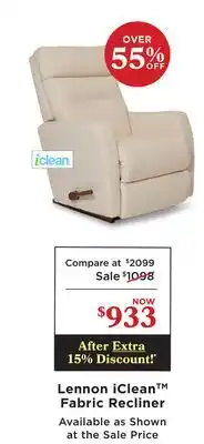 La Z Boy Lennon iClean Fabric Recliner offer