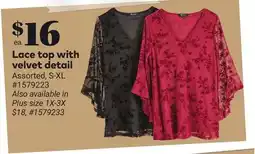 Giant Tiger Lace top with velvet detail offer