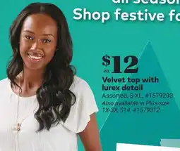 Giant Tiger Velvet top with lurex detail offer