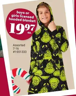 Giant Tiger Boys or girls licensed hooded blanket offer