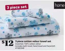 Giant Tiger 3 piece cotton velour towel set offer