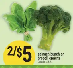 Marché Adonis Spinach bunch or brocoli crowns offer
