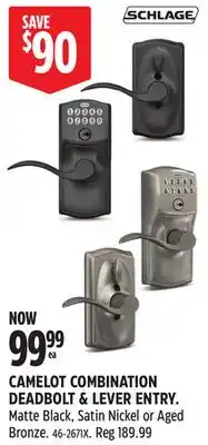 Canadian Tire Schlage Camelot Electronic Keypad with Accent Lever, Rated AAA Security, Aged Bronze offer
