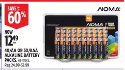 Canadian Tire NOMA 40/AA OR 30/AAA ALKALINE BATTERY PACKS offer