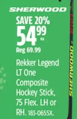 Canadian Tire Sherwood Rekker Legend LT One Composite Hockey Stick, 75 Flex offer
