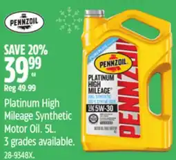 Canadian Tire Pennzoil Platinum High Mileage Synthetic Motor Oil offer