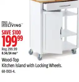 Canadian Tire For Living Wood-Top Kitchen Island with Locking Wheels offer