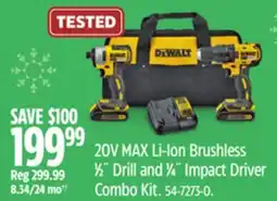 Canadian Tire Dewalt 20V MAX Li-Ion Brushless 1⁄2˝ Drill and 1⁄4˝ Impact Driver Combo Kit offer