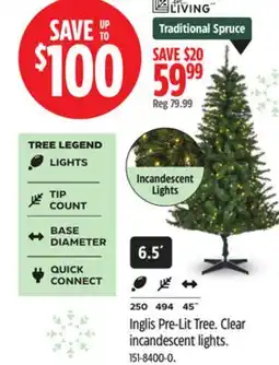 Canadian Tire For Living Inglis Pre-Lit Tree offer