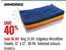 Canadian Tire SIMONIZ Edgeless Microfibre Towels, 12˝ x 12˝, 36-Pk offer