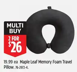 Canadian Tire Maple Leaf Memory Foam Travel Pillow offer