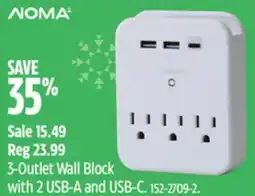 Canadian Tire Noma 3-Outlet Wall Block with 2 USB-A and USB-C offer