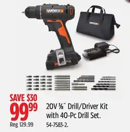 Canadian Tire 20V 3⁄8˝ Drill/Driver Kit with 40-Pc Drill Set offer