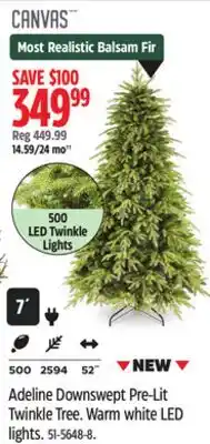 Canadian Tire Canvas Adeline Downswept Pre-Lit Twinkle Tree. Warm white LED lights offer