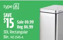 Canadian Tire Type A 30L Rectangular Bin offer