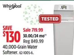 Canadian Tire Whirlpool 40,000-Grain Water Softener offer