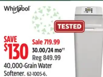 Canadian Tire Whirlpool 40,000-Grain Water Softener offer