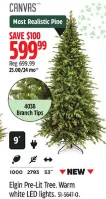 Canadian Tire Canvas Elgin Pre-Lit Tree. Warm white LED lights offer